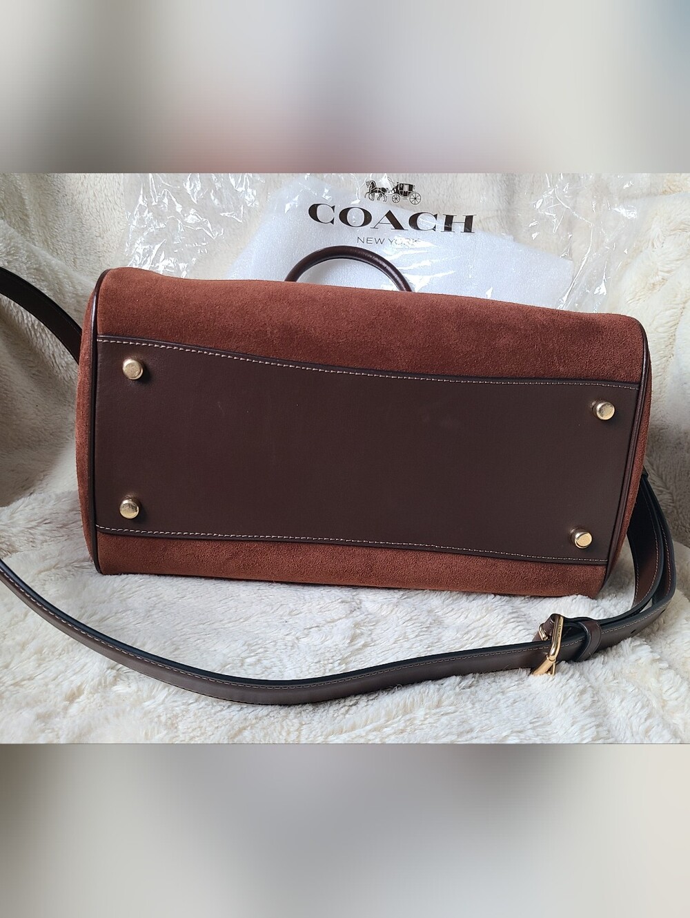 Coach Rowan Large Vintage Brown Suede Satchel - Picture 8 of 17